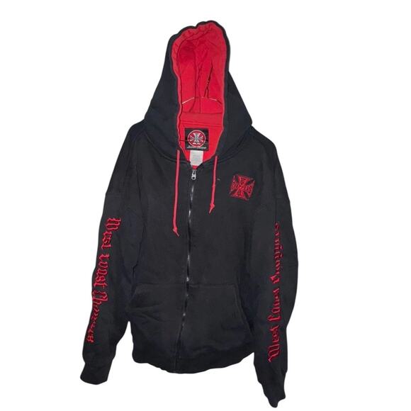 West Coast Choppers Jesse James Hoodie XL Black Red Zip Up Vintage 00s Wings - Picture 1 of 8